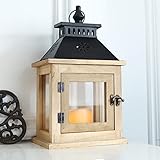 NEEDOMO 13" Wooden Candle Lantern Farmhouse Decor, Large Table Centerpiece Lantern for Home Decor, I