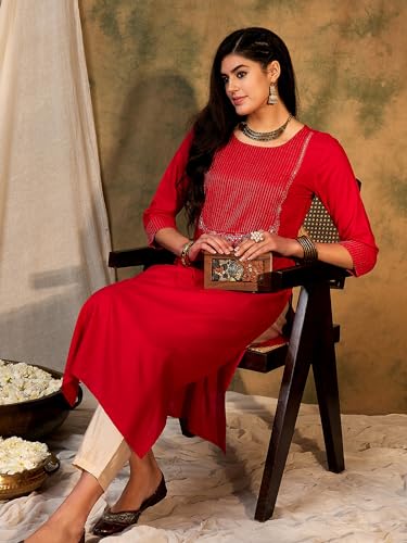 Image of INDO ERA Women's Rayon Straight Fit Straight Kurta
