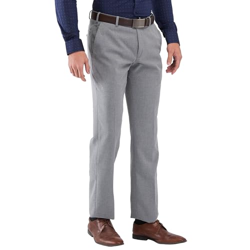 Image of Park Avenue Men's Regular Fit Mid Rise Solid Pattern Poly Viscose Blend Flat Front Formal Trouser