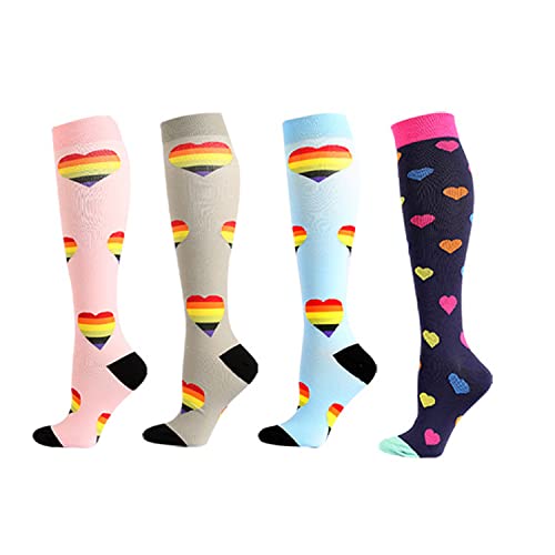 4 Pairs Compression Socks For Men And Women, Best Dress Socks For Flight, Support Nurse Yard Compression Socks Compression Socks For Women 20-30 Mmhg Knee High (4Pairs-Multicolor D,Large-X-Large)