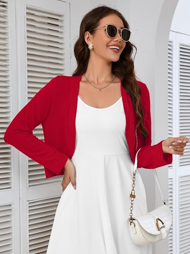 Image of Heymoments Women's Long Sleeve Thin Kintted Shrugs Sweaters Lightweight Cropped Tops Open Front Cardigan for Dress