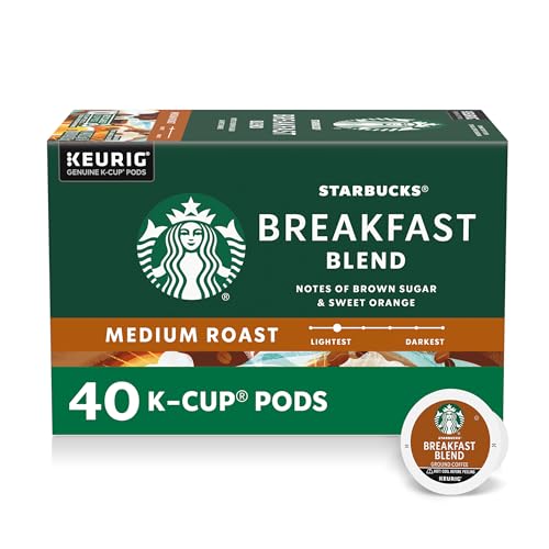 Starbucks K-Cup Coffee Pods, Medium Roast Hot or Iced Coffee, Breakfast Blend, 40 Keurig Pods