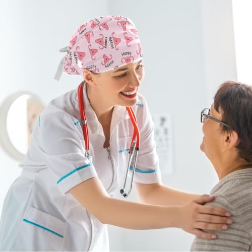 Image of Butterfly Scrub Cap Women with Ponytail & Buttons Adjustable Surgical Nurse Hat with Cotton Sweatband for Long Hair