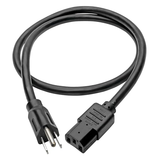 Image of Eaton Tripp Lite Series 15 Amp Standard 3ft Computer Power Cord for PC, Monitor, Laptop & More | UL Listed, Heavy Duty 14 AWG, 5-15P to IEC C13, Replacement 3 Prong AC Power Cable (P007-003)