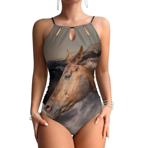 Maillots de bain une pièce femme marron imprimé cheval pour le monokini beachwear