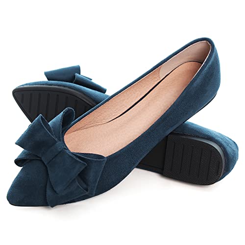 Image of WENJIAZHIZHI Square Toe Bow Ballet Slip-On | Classic Suede Finish,Chic Bow Detail,Effortless Everyday Style,Wedding Party Office,Plus Size Available