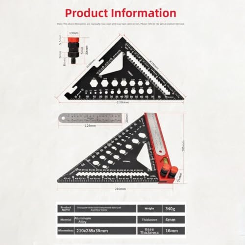 Escuadra triangular de 7 pulgadas con ángulo ajustable para carpintería 4