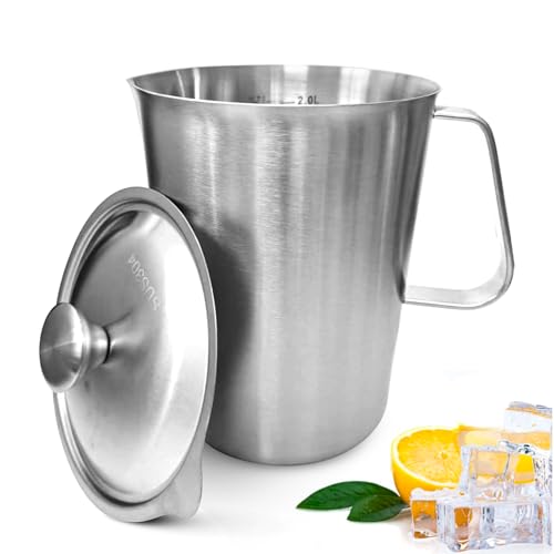 Jarra medidora grande 2 L de acero inoxidable con tapa y mango miniatura 1