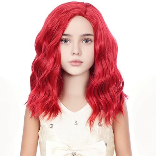 DUDUWIG Red Wig for Girls Kids Short Red Wavy Curly Bob Wigs Child Red Side Part Wig Synthetic Hair Wigs for Halloween Costume Cosplay