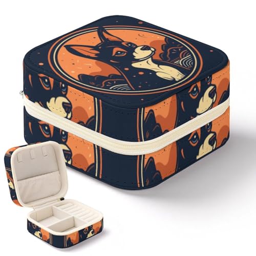 NWTRK Caixa de joias com imagens de filhotes de animais de estimação para mulheres, portátil, de couro PU, suporte de armazenamento de joias, mini estojo organizador de joias para anel, pingente