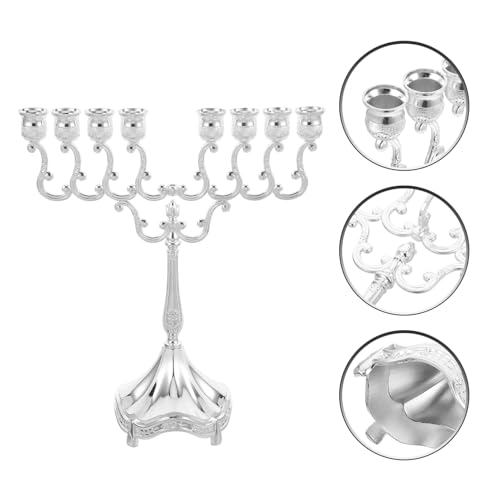 ABOOFAN 9-branch Menorah Candle Holder Israel Jerusalem Temple Jewish Candlestick Holder Centerpiece Taper Candle Stand for Shabbat Tabernacle Hanukkah Decorations Silver