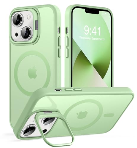 Magnetic for iPhone 13 Case & iPhone 14 case, Compatible with Magsafe, Built-in Stash Stand, Matte Scratch-Resistant Back Cover Shockproof Phone Case for iPhone 13/ iPhone 14, Deep Blue