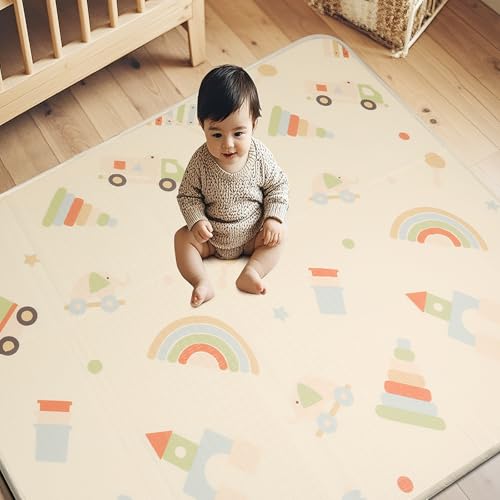 Large Play Pen Mat 79x71 | 0.8Inch Thick Foldable Foma Playmat for Babies | Waterproof Tummy Time Rug for Infant | Reversible Playroom Kids XPE Padded Floor Mat for Toddlers Crawling