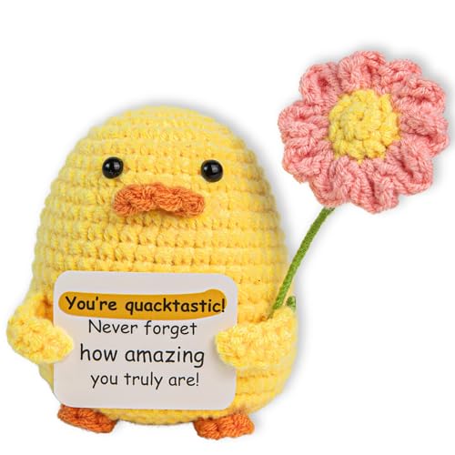 Handmade Crochet Cheer Duck (3.7x3.3) Cute Funny Gift for Mother Dad Sisters Aunties Friends Coworkers Birthday Anniversary Graduation Mothers Day Get Well (Fanstatic)