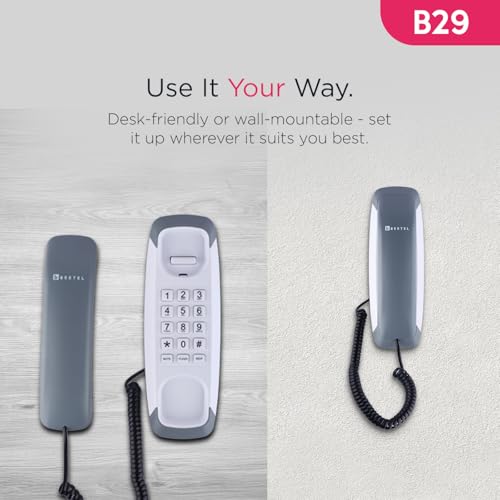 Image of Beetel B29 Designer Slim and Stylish Corded Landline Phone,Ringer Volume Control,Wall /Desk Mountable,Clear Call Quality,Compact Design,Tone Pulse /Flash /Redial Function (Made in India)(Grey White)(B29)