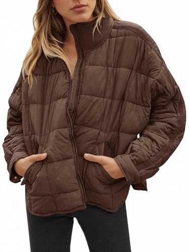 Aiopr Women's Oversized Lightweight Down Coat Long Sleeve Zip Packable Short Puffer Jackets