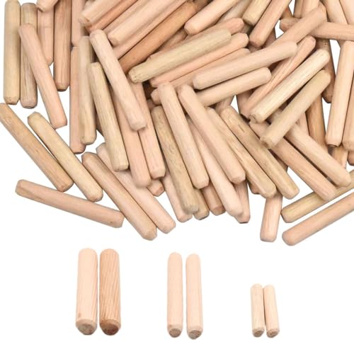 NHQ Cabos de Madera,Tacos Madera,M6 M8 M10,Tacos de Madera,Espigas de Madera,Cabos de Madera de 150Pcs,Cajón de Gabinete,Pasadores de Madera con Estriado Redondo,Pasadores de Madera para Manualidades