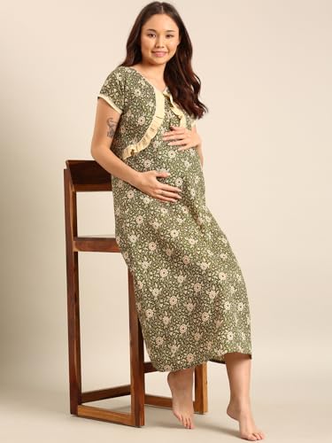 Image of Rupa Jon Aishwarya Women Full Length Maternity Night Dress in Cotton Blend Fabric, Maxi Nighty, Pregnancy Night Dress for Nursing, Pre and Post Pregnancy