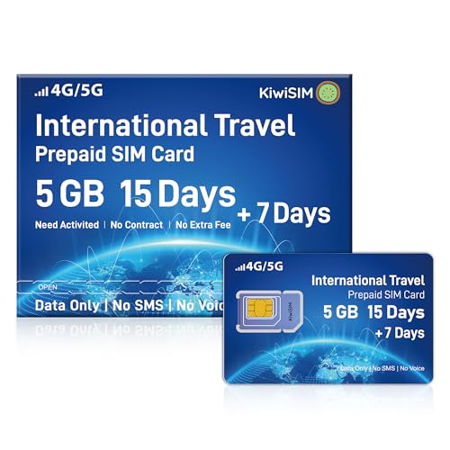 International Travel SIM Card – 5GB Data for 15+7 Days – 5G丨4G LTE Data SIM Card Coverage in USA, Europe & 100+ Countries – Prepaid for 51 Countries – Compatible with Unlocked Devices
