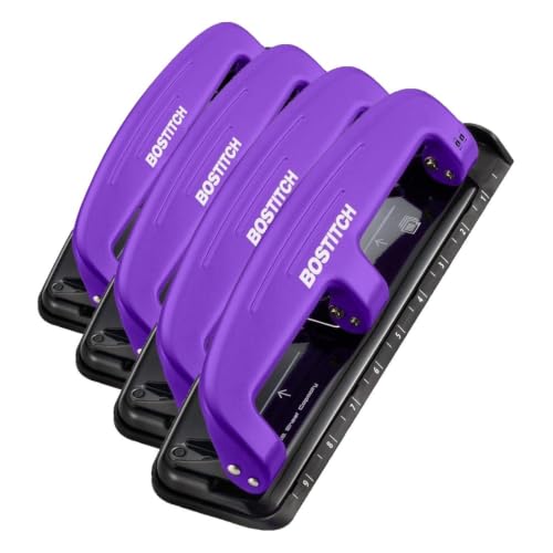 Image of Bostitch Office EZ Squeeze Reduced Effort 3-Hole Punch,12 Sheets,Purple,(Pack of 4)