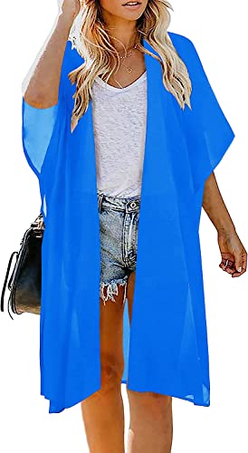 Image of Indian Trendy Women's Solid Puff Sleeve Kimono Long Cardigan Loose Cover Up Casual Blouse Top Chiffon
