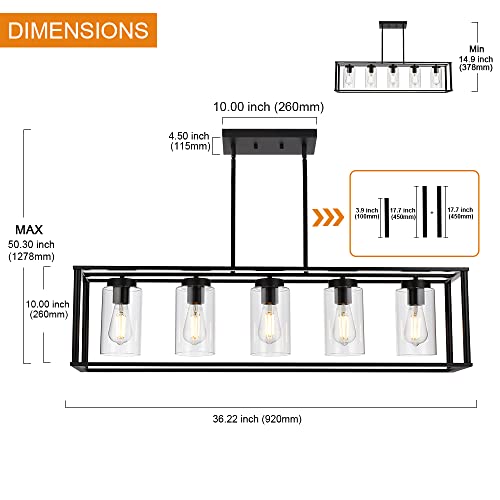 image for VINLUZ Farmhouse Chandeliers Rectangle Black 5 Light Dining Room Light