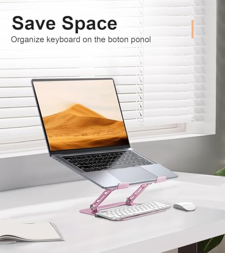 Image of Aoviho Laptop Stand Holder, Adjustable Desk Laptop Riser, Foldable Notebook Computer Stands for MacBook Air Pro HP Lenovo Dell Samsung Chromebook, Up to 15.6 inch, Rose Gold