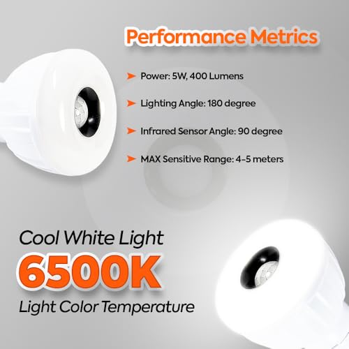 Image of LED Motion Sensor and Light Sensor Flexible Directional Automatic Lamp with E26 Bulb Socket Night Light PIR Dusk to Dawn 5W 6500K for Bedroom Garage Basement Stairway Warehouse