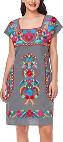Image of YZXDORWJ Women Mexican Embroidered Dress Ruffle Collar Sleeveless