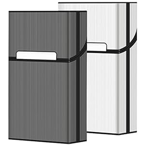 roygra Cigarette Case, Brushed Aluminum Magnetic 20 Capacity – 2 Pack (Gray+Silver, 100mm 100S)