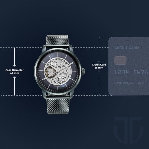 Image of Titan Mechanical Skeleton Automatic Midnight Blue Dial Metallic Blue Stainless Steel Strap Watch for Men - NT90110QM01