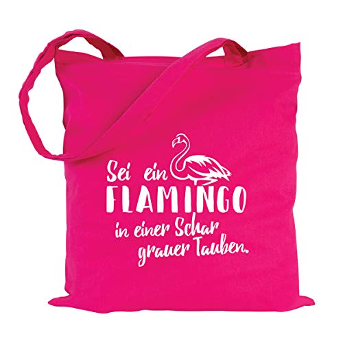 JUNIWORDS Jutebeutel - Wähle eine Farbe -"Sei ein Flamingo in einer Schar grauer Tauben." (Beutel: Pink, Text: Weiß) Cover