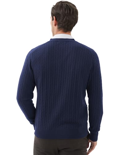 Kallspin Men's Cardigan Sweater Wool Blend Cable Knit V Neck Buttons Cardigan with Pockets2