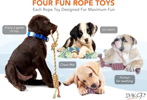 Image of Dog Rope Toys Set of 5 - Tough Chew Toys for Aggressive Chewers & Large Breeds | Heavy Duty Indestructible Cotton Dental Knot Toys | Puppy Teething Tug Toy Kit | Multicolor