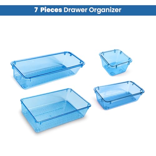 Image of ALOXE Drawer Organizer Makeup Organizer Box Blue Multipurpose Drawer Organisers Storage Box For Cosmetic, Jewellery, Office, Kitchen Items (7 Pcs)