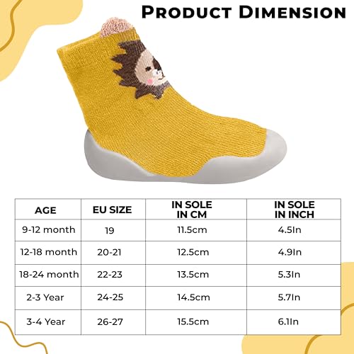 Image of BEMBIKA Baby Sock Shoes - Soft, Stretchy, Cotton Baby Sock Shoes for Infants - Baby Booties with Socks for Children, Ideal Kids Walking Sneakers Floor Socks for Indoor Use-(Turmeric Lion Size 18-19)
