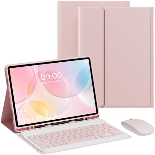 Funda con teclado para Samsung Tab A9 Plus rosa y ratón Bluetooth SM-X210