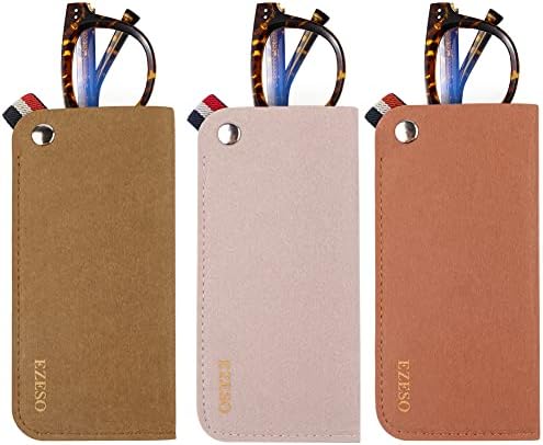 3 Pack Eyeglass Cases - Soft Felt Slip-in Pouch Case - Glasses Storage Case Makeup Pouch