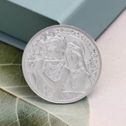 Image of Precious Moments Radha Krishna Silver Coin 10 Gram | 20 Gram | 50 Gram | 100 Gram BIS Hallmarked Round Square Flower Shaped 999 Purity with Gift Box by ACPL