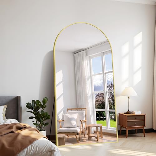 COFENY Bogen Ganzkörperspiegel, 206 × 104 cm Spiegel Groß mit Goldrahmen, Groß Spiegel Wand zum Stehen, Anlehnen oder Hängen, Stand Spiegel für Schlafzimmer, Wohnzimmer