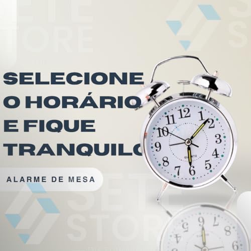 Relógio Despertador de Mesa Vintage Clássico com Luz LED Noturna e Números Grandes | Metal | Analógi