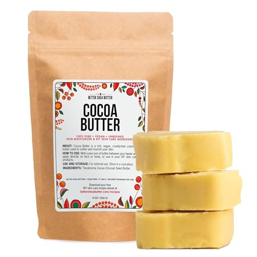 Better Shea Butter Cocoa Butter - 8 oz Block, Deeply Moisturizes Skin, Diminishes Scars, Stretch Marks, Soothes Dry Skin
