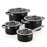 Johann Lafer Topfset 4-teilig Signature Edition – Edelstahl 18/10 Kochtopf Set mit Glasdeckel, energiesparender Kapselboden, für alle Herdarten inkl. Induktion, backofenfest, spülmaschinengeeignet