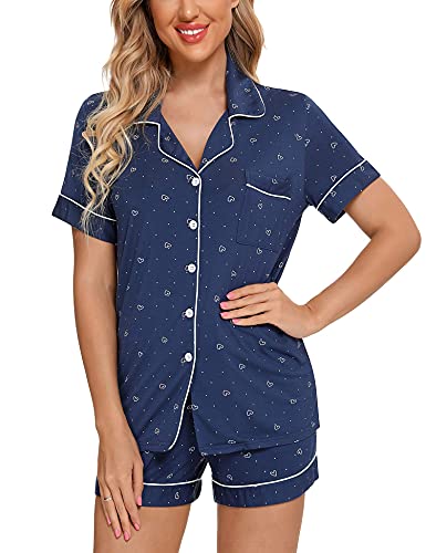 Image of Anjue Womens Pajamas Set Short Sleeve Button Down Soft Pj Sets S-XXL | V neck,Pyjamas,Modal,Wedding,Pijamas de mujer,Bridal party,Viscose,Knit,Cute,Lounge,Lightweight,Nursing,Holidays