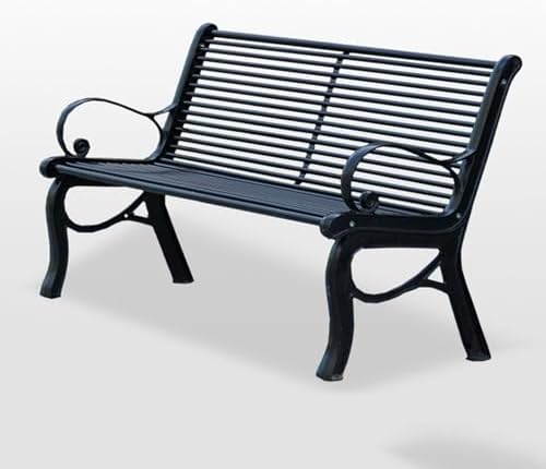 Sturdy Outdoor Metal Garden Bench, Cast Iron with Armrests & Backrest, All-Weather Slatted Seat for Patio, Yard, Entryway Decor - Durable & Stylish