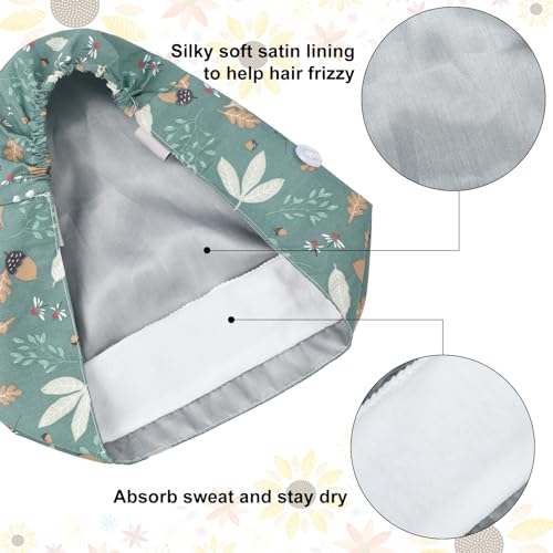 Floraltop 6 Pcs Satin Lined Scrub Caps Women Nurse Surgical Hat with Buttons Ponytail Working Adjustable Pouch Tie Back
