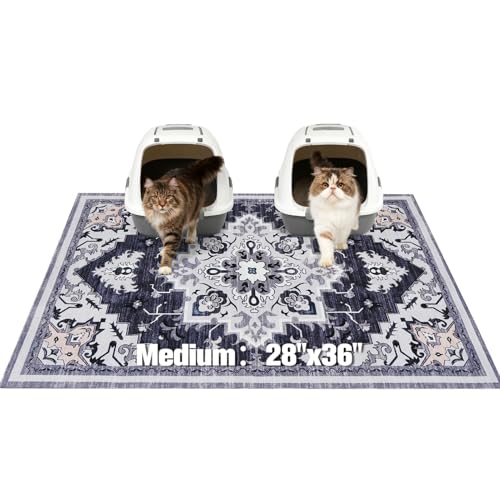 Image of EXPAWLORER Cat Litter Mat, 28 inchx36 inch Medium Non-Slip Urine Waterproof Litter Trapping Mat Easy to Clean Washable Litter Box Mat for Floor Soft on Kitty Paws, Indoor Food Mats Rug Pads for Bathroom Grey