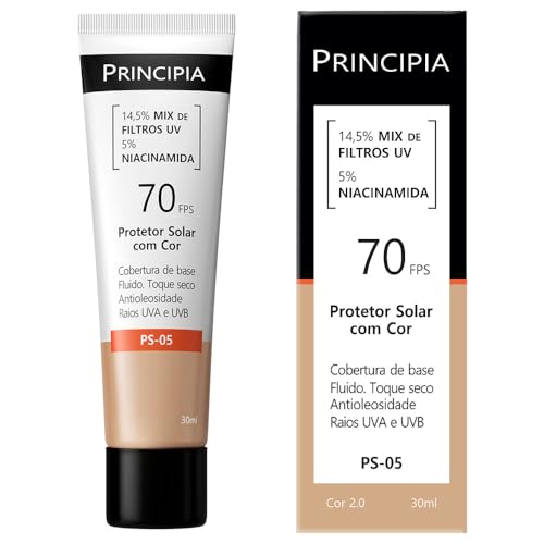 Protetor Solar Facial com cor 14,5% Mix de Filtros UV + 5% Niacinamida FPS 70 PS-05 Cor 2.0 com 30ml