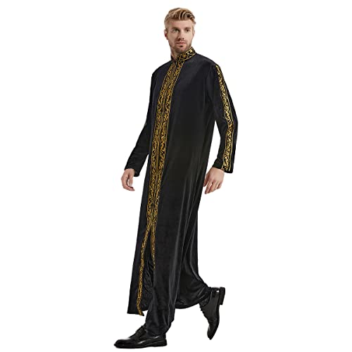 HANYIMIDOO Men's Arab Muslim Islamic Gold Velvet Stand Collar Long Sleeves Robe3