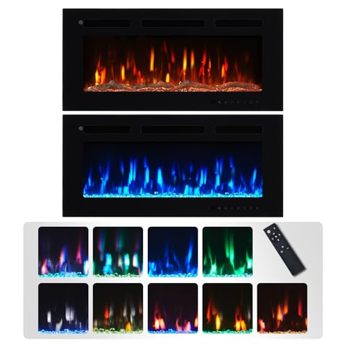 FlameKo Winslow 92cm/36 3 in 1 Electric Fireplace, Freestanding, Wall Mounted, Recessed, 9 Colours Flame Effect, Touch Button, TV Media Wall，Heater 1000W-2000W, Remote Control